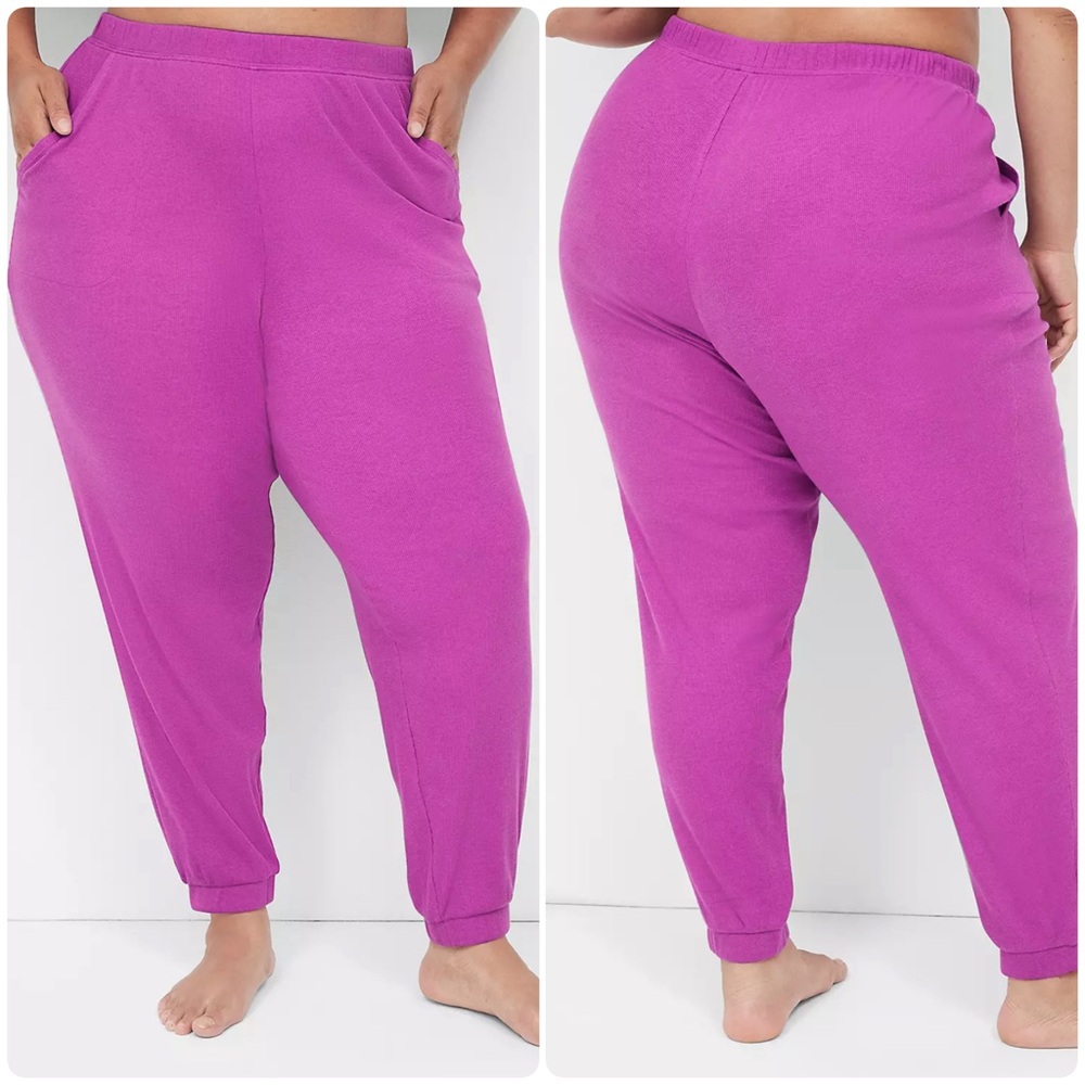 Lane Bryant Sleep Cacique Ribbed Sleep Pant Joggers Purple Cactus Flower 18/20
